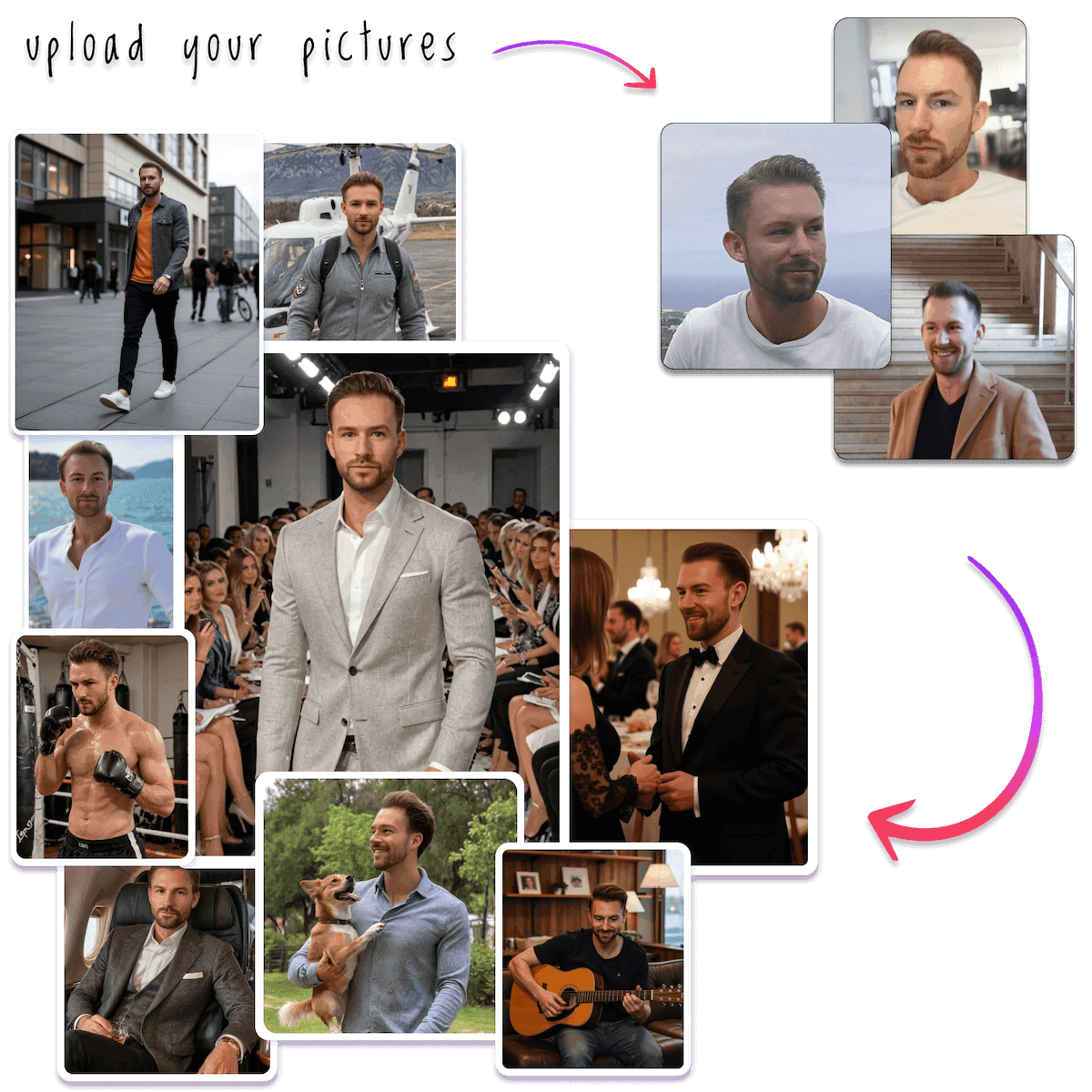 AI-generated dating app photos before & after