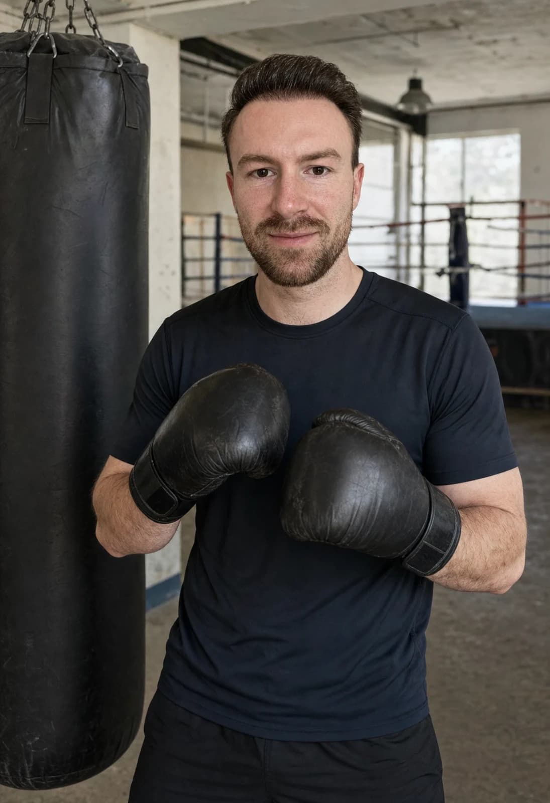 Bir adam spor salonunda boks yapıyor