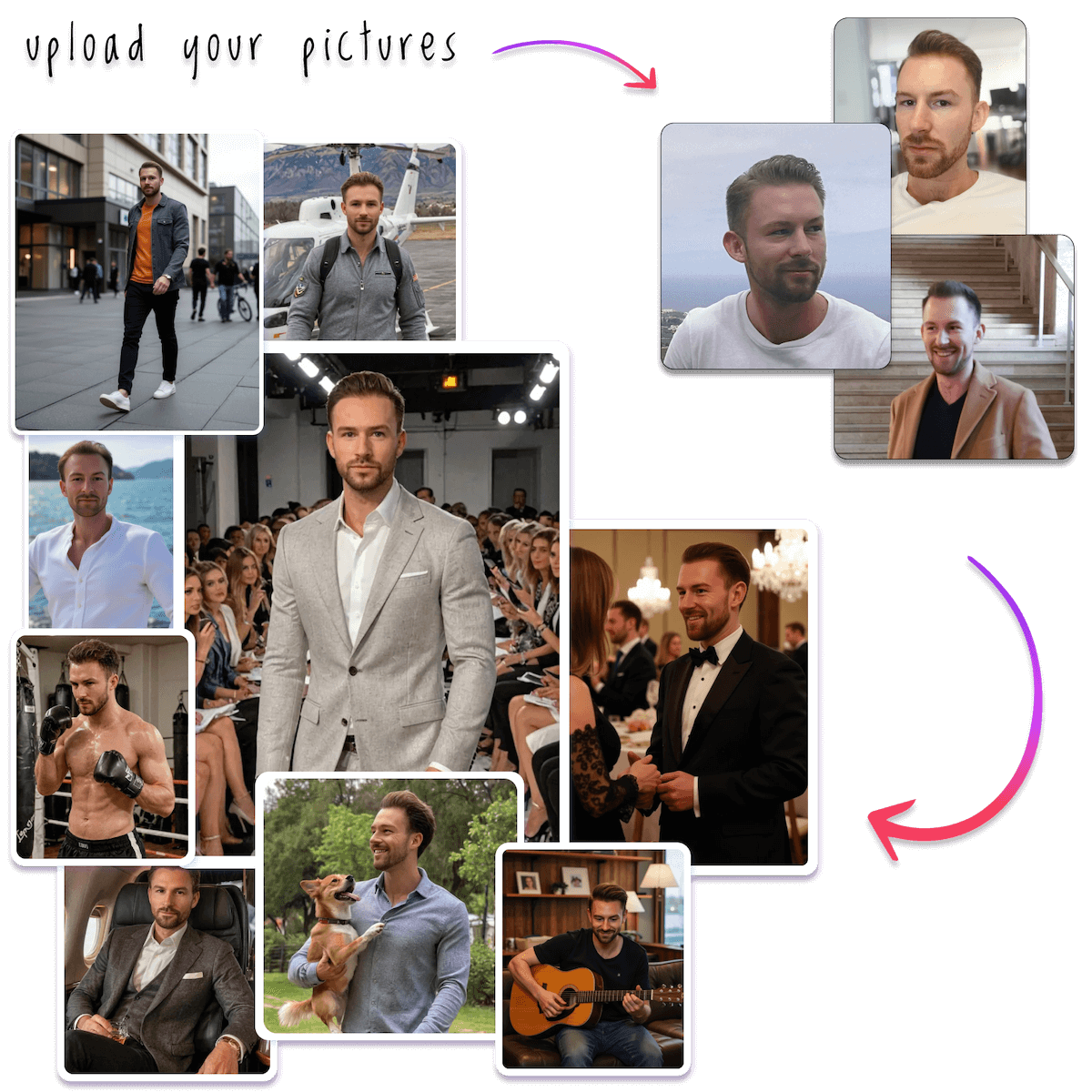 AI-generated dating app photos before & after