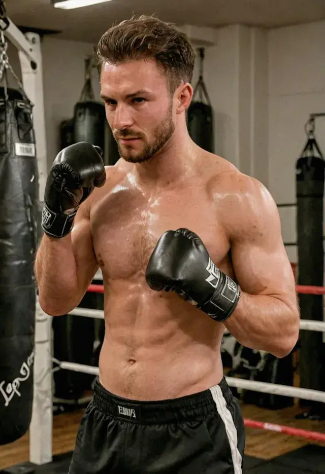 Bir adam spor salonunda boks yapıyor