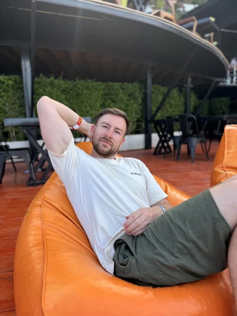 Original photo relaxing on a beanbag