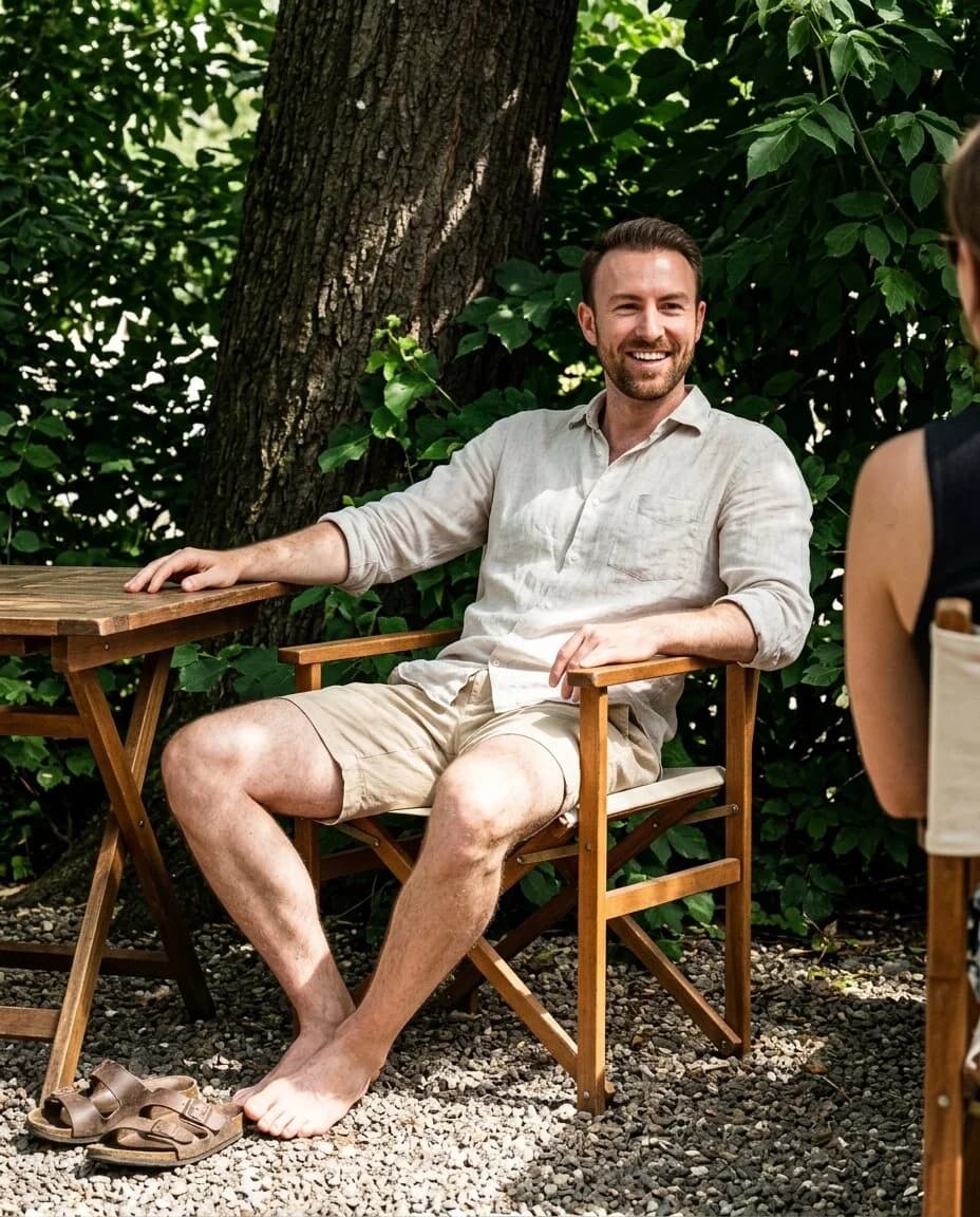 AI-generated dating photo: garden cafe