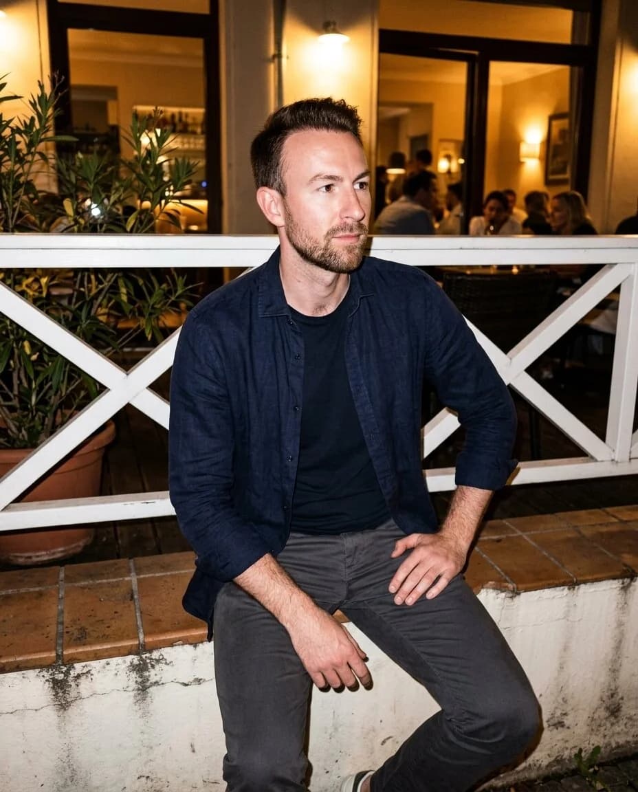 AI-generated dating photo: night terrace