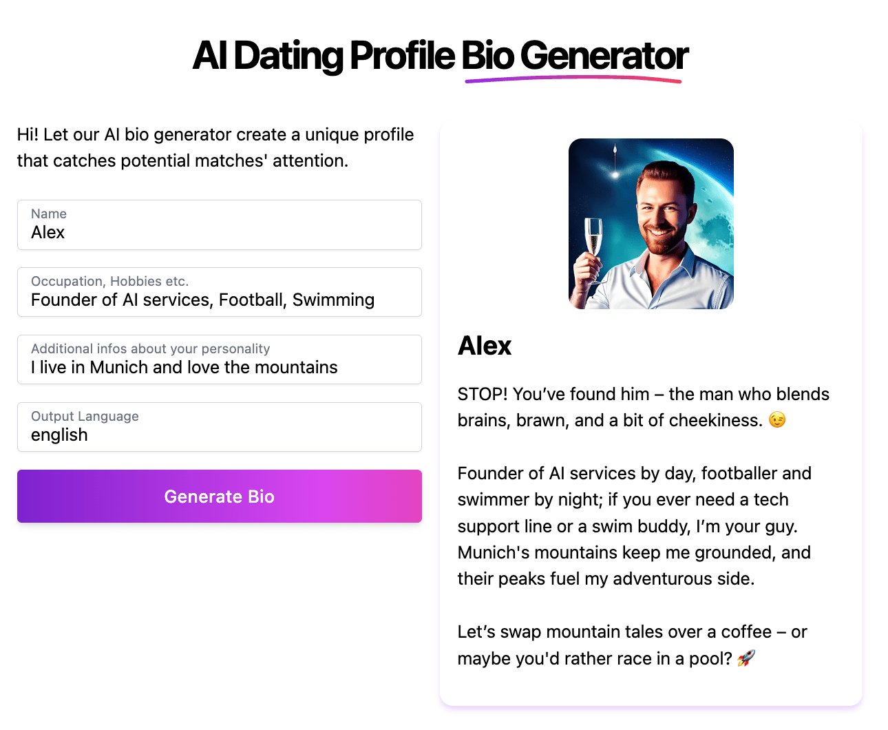 AI Dating Profile Bio Generator by TinderProfile.ai