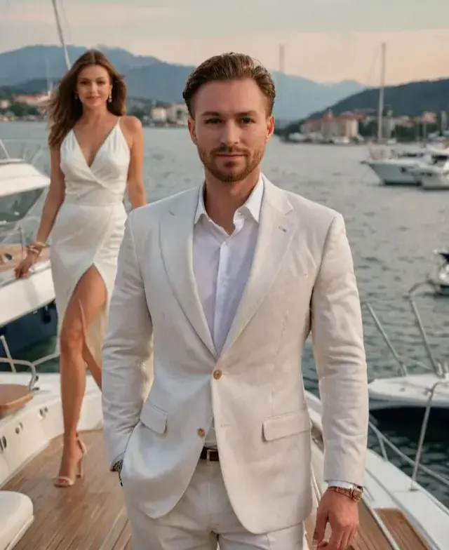 A man on a yacht with woman in background