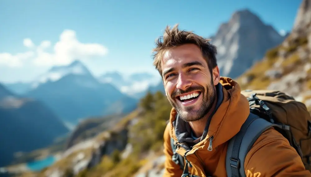 A man on a hike in the mountains